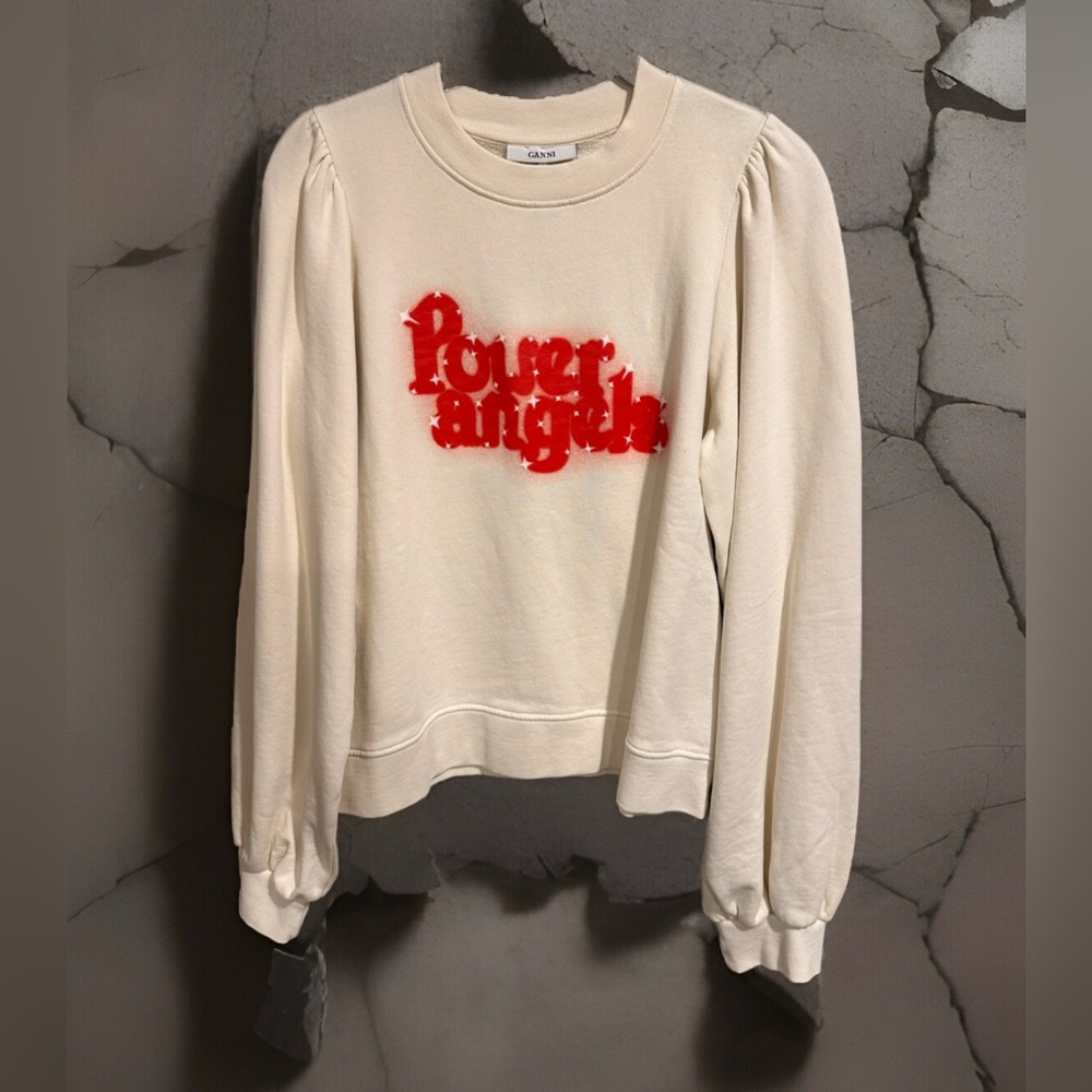 NWT GANNI POWER ANGELS CREAM TERRY SWEATSHIRT TOP-L